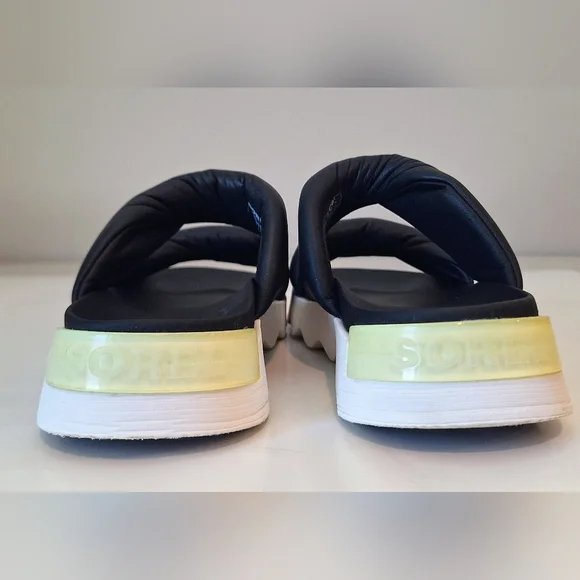 Sorel Viibe Twist Slide Sandals Black Soft Leather Size 10 - Picture 8 of 11